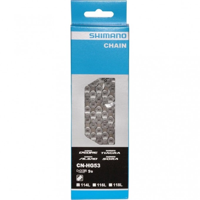 Цепь SHIMANO DEORE, HG53, 9 скоростей, 114 звеньев, ампульный пин (1шт) ECNHG53C114I